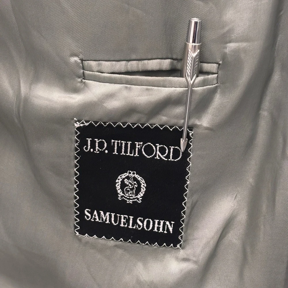 Harry Rosen Tilford Samuelsohn 42L Double Breasted Blazer Wool Jacket Gray Micro